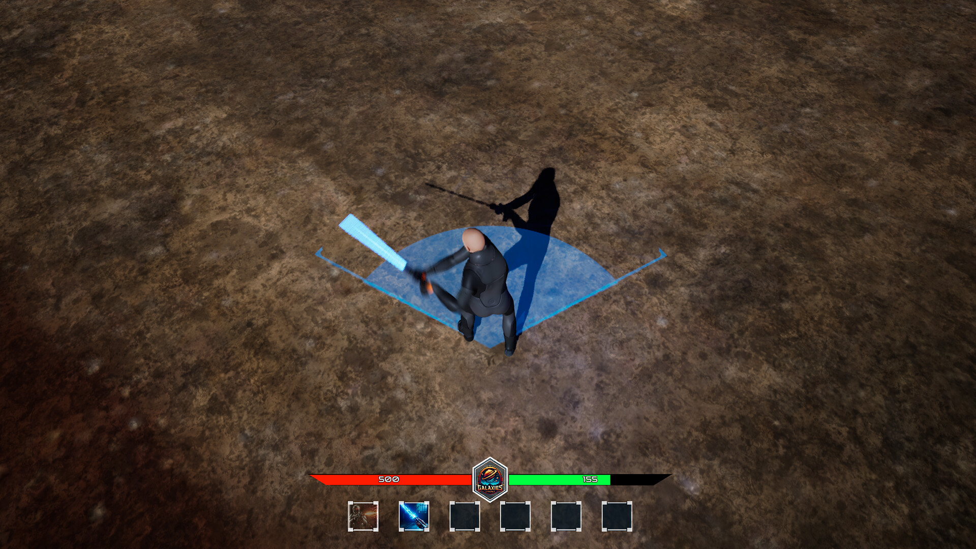Top-down view of an energy weapon attack